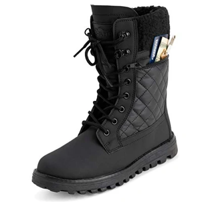 Image of Polar Womens Memory Foam Outside Pocket Inside Zip Thermal Waterproof Deep Tread Rubber Sole Snow Boots Black Leather Mono UK8/EU41 YC0622