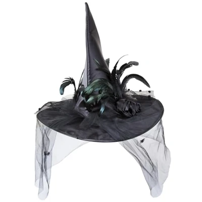Image of Ladies Black Witches Hat Halloween Fancy Dress Costume Accessory