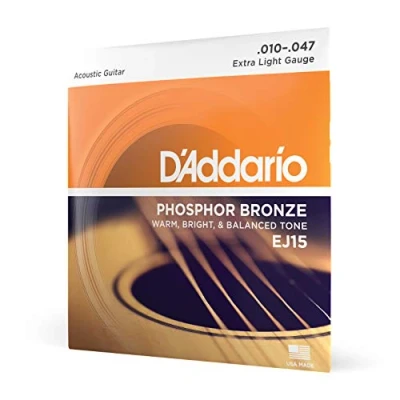 Image of D&#039;Addario Guitar Strings Phosphor Bronze Acoustic EJ15 Rich, Full Tonal Spectrum For 6 String Guitars 10 47 Extra Light