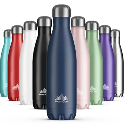 Image of Mont Clair Stainless Steel Water Bottle, Vacuum Insulated + BPA Free, 12h Hot &amp; 24h Cold Drinks Metal Bottle 1L Leakproof, Ideal for Adult, Kids, Running Dark Blue
