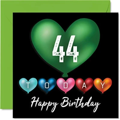 Image of Fun 44th Birthday Cards for Men Woman Heart Balloons Happy Card Dad Mum Brother Sister Grandad Nanny Grandma Uncle Auntie, 145mm x Greeting