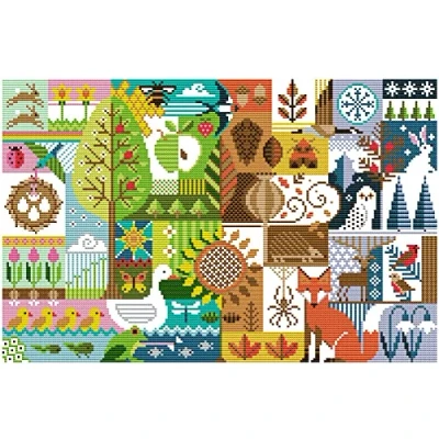 Image of Awesocrafts Cross Stitch Stamped Kits Four Seasons Easy Patterns Stitching Embroidery Needlework Kit Supplies