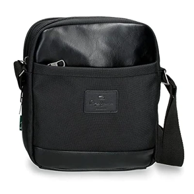 Image of Pepe Jeans Sander Black Tablet Holder Shoulder Bag 22x27x8 cm Polyester with Synthetic Leather details