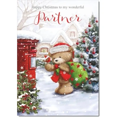 Image of doodlecards Partner Christmas Card Cute Bear Posting a Letter Medium Size for with Plain Envelope