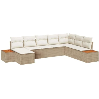 Image of vidaXL 8 Piece Garden Sofa Set with Cushions Beige Poly Rattan Acacia
