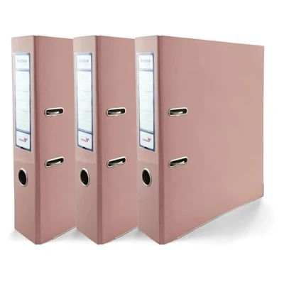 Image of Netuno 3X File Folder DIN A4 Ekobox Premium Edition Glossy Pastel Pink 2 Ring Mechanism 75mm Plastic Wide Office Letter