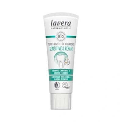Image of lavera Toothpaste Sensitive &amp; Repair for Teeth 24 Hours Protection Organic Chamomile Sodium Fluoride Vegan Natural Cosmetics 75 ml