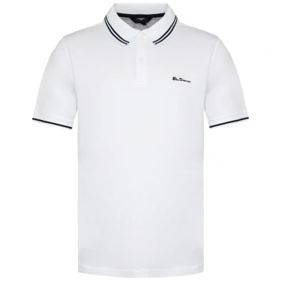 Image of Ben Sherman Classic Fit White/Navy Tip Mens Twin Tipped Polo Shirt 0072550 10