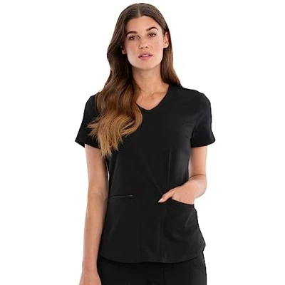 Image of Cherokee Women&#039;s V Neck Top Medical Scrubs Shirt, Black, L