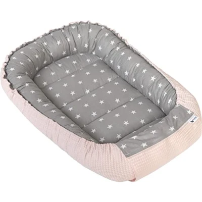 Image of Medi Partners Baby nest Pod Newborn Sleepyhead 100% Cotton Waffle 100x60x15cm Bed Pillow Accessories Cocoon for Babies (Stars with Light Pink Waffle)