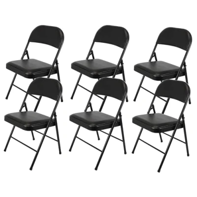 Image of Folding Faux Leather Chair Padded Event Seats Metal Frame Foldable chair, Easy Storage Comfortable Seat for Home, Dining &amp; Office Computer Desk Chairs (6, Black)