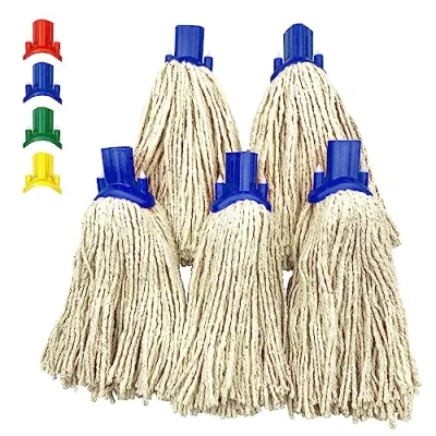 Image of Mop Heads Replacement, Colour Coded Self Threading Socket Cotton Head No.12 PY (Blue, Pack of 5 Heads)