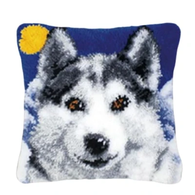 Image of CAIRF Wolves Pattern A Latch Hook Pillow Case Kits Embroidery DIY Cushion Cover Kit for Starters Adults or Children, 43 X cm
