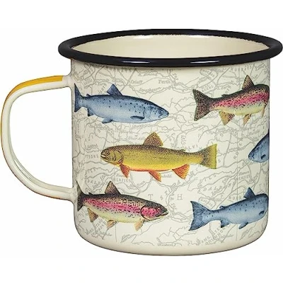 Image of Gentlemen&#039;s Hardware Enamel Camping Mug Impact Resistant Coffee Mug, 500ml, Fish, 17 Ounce