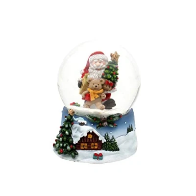 Image of Dekohelden24 Snow globe Santa with teddy on blue base Christmas winter landscape, dimensions H x W diameter of ball: approx. 9 7 cm, 6.5 cm.