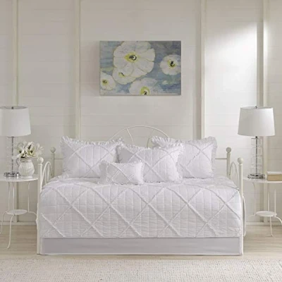 Image of Madison Park Daybed Cover Set Trendy Design, All Season Luxury Bedding with Bedskirt, Matching Shams, Decorative Pillow, Quilted Diamond Ruffle White 75&quot;x39&quot; 6 Piece