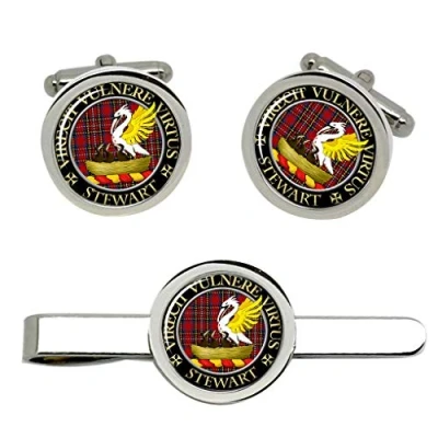 Image of Stewart Scottish Clan Cufflinks and Tie Clip Set