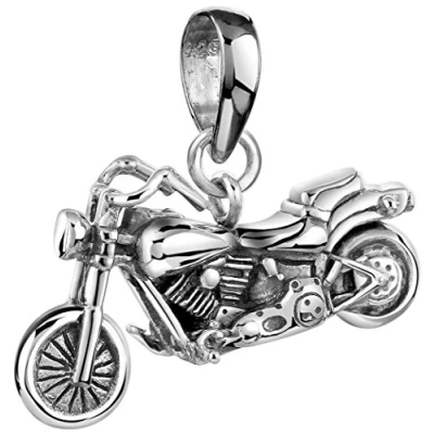 Image of Kuzzoi Silver Motorcycle Big Bike Pendant for Necklaces, Made of Solid 925 Sterling Silver,