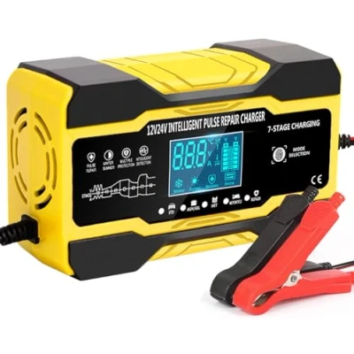 Image of Automatic Battery Charger, 12V/24V 8Amp Car Charger &amp; Maintainer with 3 Stage Charging Repairs and 6 Functions Mode for Most Lead Acid Batteries, UK Plug, Blue
