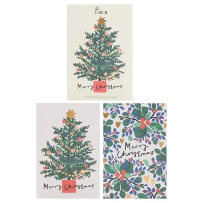 Image of Kindred Multipack of 8 Christmas Cards for Him/Her/Friend 2 Festive Designs