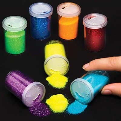 Image of Baker Ross AT704 Glitter Shakers in Rainbow Colours Pack of 7 x 15g, Perfect for Children to Personalize Cards, Decorations and Pictures, Ideal Home Projects, School Projects