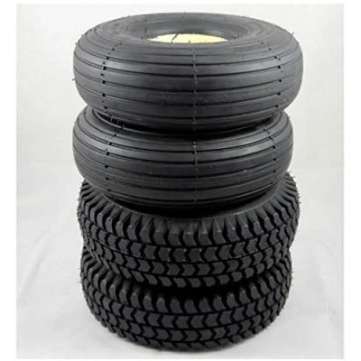 Image of 1 Set of Four Black Solid 3.00 4 Puncture Proof Mobility Scooter Tyres (2 Block 2 Ribbed Tread) (260x85)(300x4)