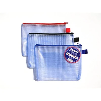 Image of A5 Tuff Bag Zip Wallet Clear Plastic Wallets Zipped Pouch File Pencil Case Folder Water Resistant Reinforced Heavy Duty Mesh Bags (Fits 3 Pack)