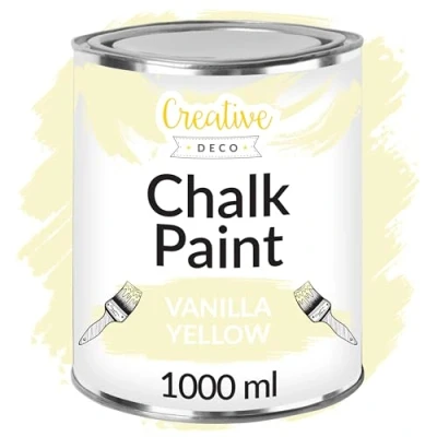 Image of Creative Deco Vanilla Yellow Chalk Paint for Furniture 1L Cream Matte &amp; Chalky Finish Smooth Touch Interiors Quick Dry Wood Renovation
