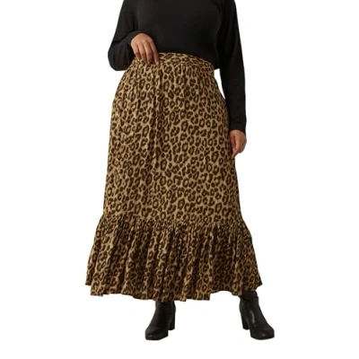 Image of EVANS Curve Leopard Print Maxi Skirt Women&#039;s Plus Size Brown