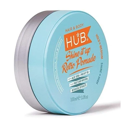 Image of HUB Hair Pomade Wax Shine it up Retro Styling Product 100 gram x 1. Medium Hold and High Natural Finish. for men women.