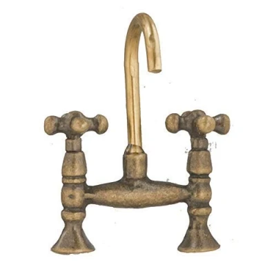 Image of Melody Jane Dolls House Antique Brass Mixer Tap Faucet Old Fashioned 1:12 Kitchen Accessory