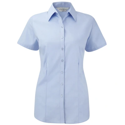 Image of Russell Athletic Collection Womens/Ladies Herringbone Short Sleeved Shirt (Light Blue) Size Small