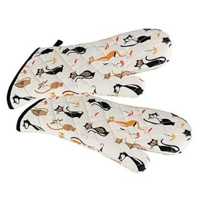 Image of SPOTTED DOG GIFT COMPANY Oven Gloves, Heat Resistant Mitt, Black Cat Themed Mitts, Cute Cats Kitchen Cooking &amp; Baking Gifts for Lovers Women Men