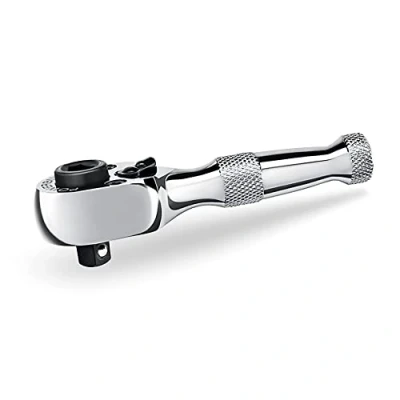 Image of Powerbuilt Stubby Ratchet, Mini 1/4 Inch Ratchet Wrench, Reversible 72 Tooth, Tight Spaces, Quick Release 940478