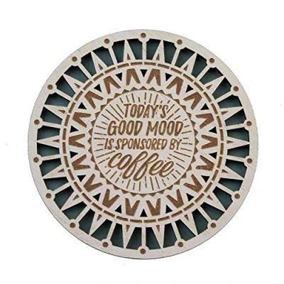Image of History &amp; Heraldry Woodcuts Sentiment Wooden Coaster Gift Idea Coffee Good Mood