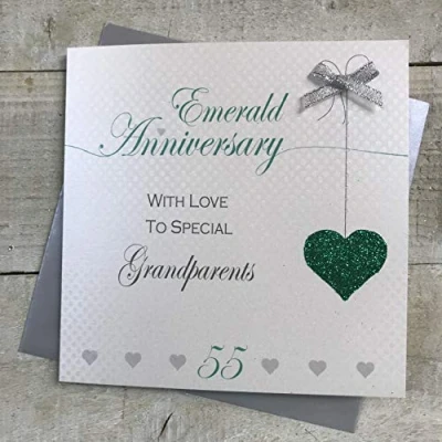 Image of WHITE COTTON CARDS LLA55GP Grandparents 55th Emerald Wedding Anniversary Handmade Card Love Lines,16cm x 16cm