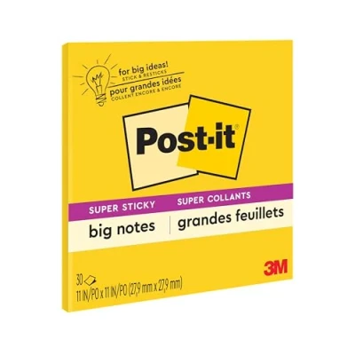 Image of Post it Super Sticky Big Notes, 11 x Inches, 30 Sheets/Pad, 1 Pad (BN11), Large Bright Yellow Paper, Sticking Power, Sticks and Resticks