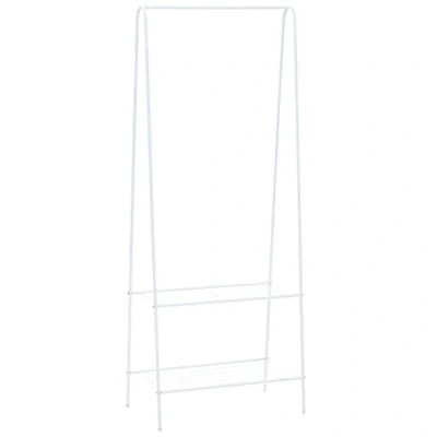 Image of vidaXL Elegant Clothes Rack White, Sturdy Steel Frame, Two Shelves, Easy Assembly, Ample Storage Space