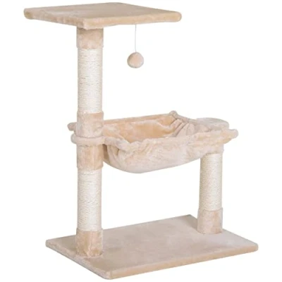 Image of PawHut Cat Scratch Post with Bed Tree for Indoor Cats Sisal Scratching Posts Hammock Kitty Activity Centre Beige