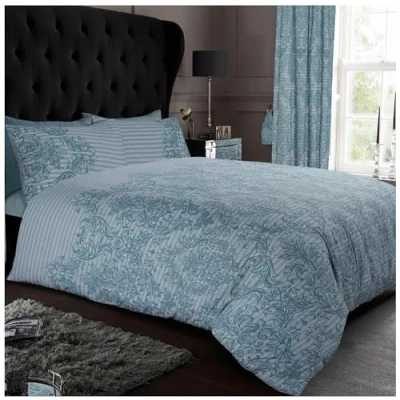 Image of GC GAVENO CAVAILIA Damask Duvet Cover Duck Egg SIngle, Warm &amp; Cosy Breathable Floral Bedding Quilt Set With Pillowcase
