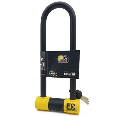 Image of FR SECURITE FR85300 Motorcycle U Lock High Security Approved SRA, ø18mm/0.7in Hardened Steel Shackle Double Locking Anti Scratch, Pick Lock, 85x300mm/3.34x11.8in Theft for Scooter