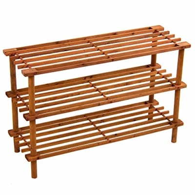 Image of PRIMA HOUSEWARES Wooden Shoe Boot Trainer Rack Storage Shelf Organiser Stand Unit Walnut 3 Tier