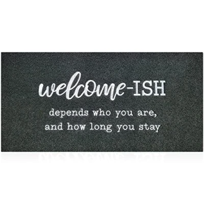 Image of JJUUYOU Large Door Mats Outdoor Welcome Mat for Front Outside Entryway Funny Doormat Non Slip Rubber Back Rugs Black ish Low Profile Entry Patio Shoe