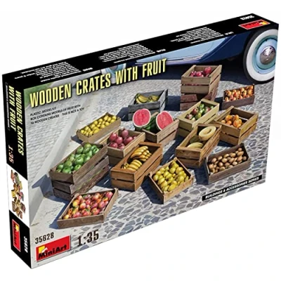 Image of Miniart MIN35628 1:35 Wooden Crates with Fruit Scale Model kit, Unpainted