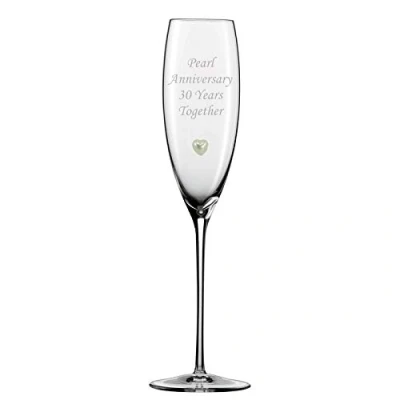 Image of Chichi Gifts 2 Pearl Anniversary 30 Years Together Pair of Champagne Flutes Glasses with Heart Gem
