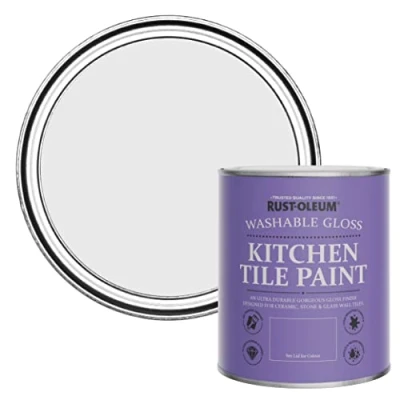 Image of Rust Oleum Grey Water Resistant Kitchen Tile Paint in Gloss Finish Monaco Mist 750ml