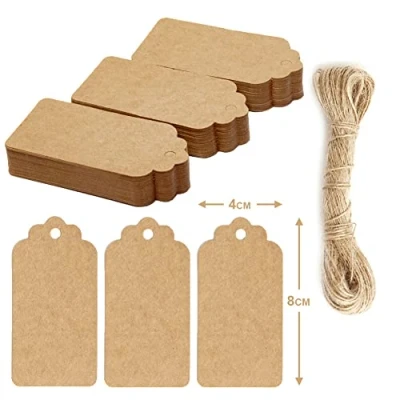 Image of Box.it.pack.it Kraft Paper Gift Tags, Brown, Scallop 8x4 cm, 100 Pack with String