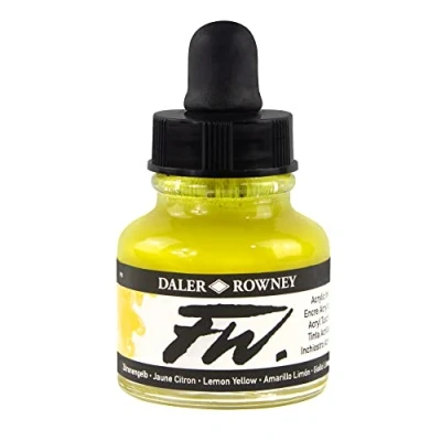 Image of Daler Rowney FW Acrylic Ink, Glass Bottle with Dropper, 1oz 29.5 ml, Lemon Yellow