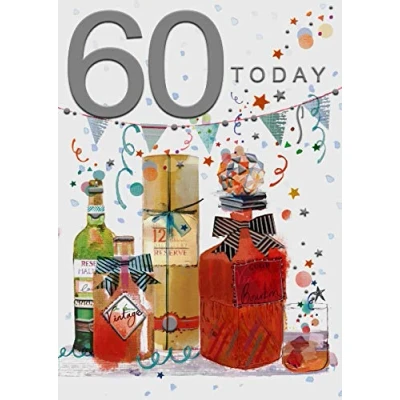Image of 60th Birthday Card for A Man Vintage Spirits 8.5 x 6 Inches Words and Wishes