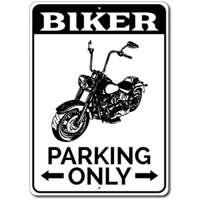 Image of Biker Parking Sign, Motorcycle Lover Gift, Sign 518 8x12 inches Metal